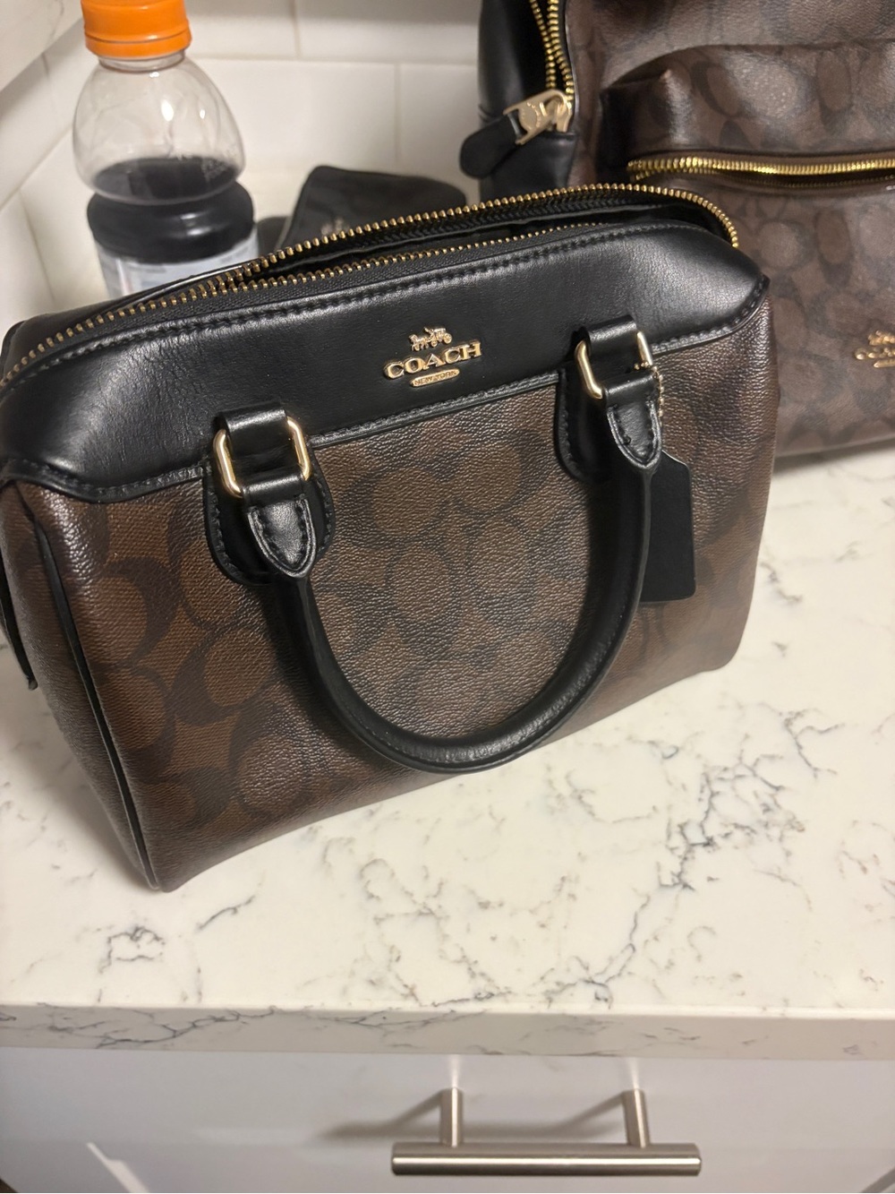 Coach Brown and Black Mini Satchel with Gold Hardware